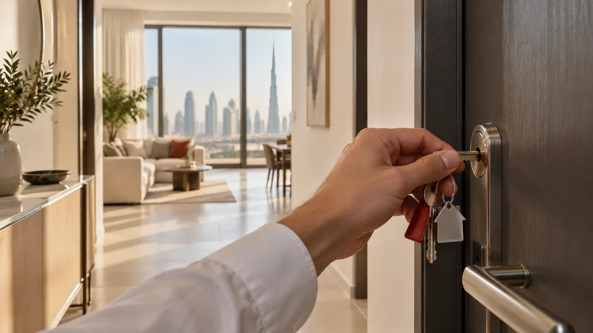 Keys at the doorway of a new Dubai apartment