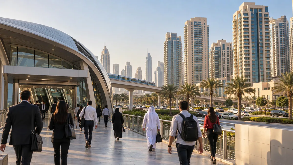 Dubai Metro beside a modern residential district
