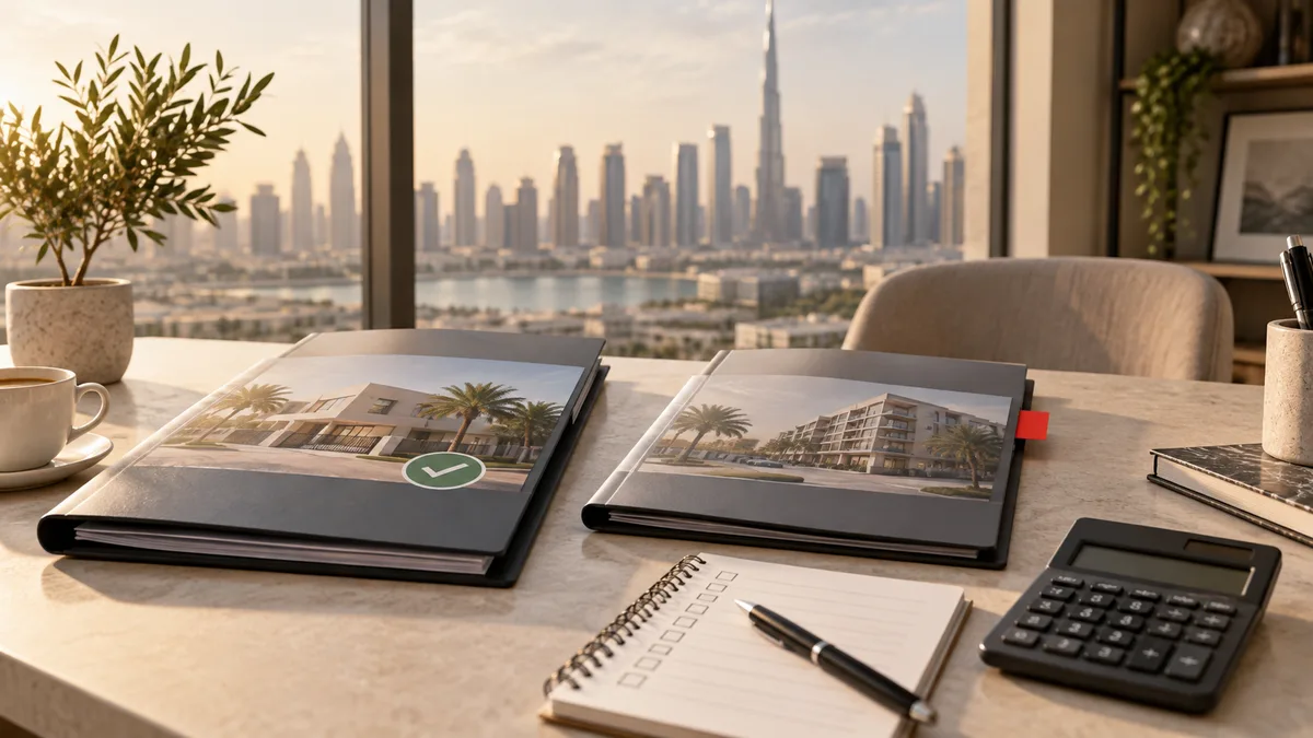 Property folders illustrating a careful review of investment risks
