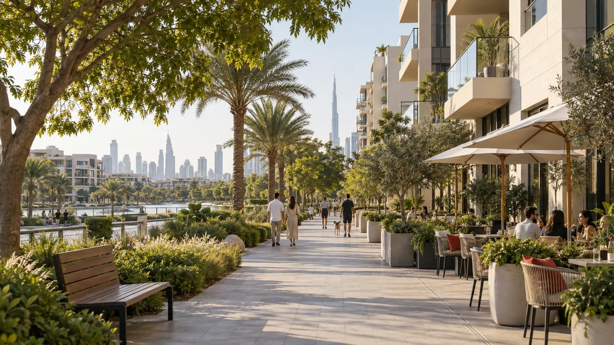 Walkable Dubai neighbourhood illustrating daily lifestyle considerations