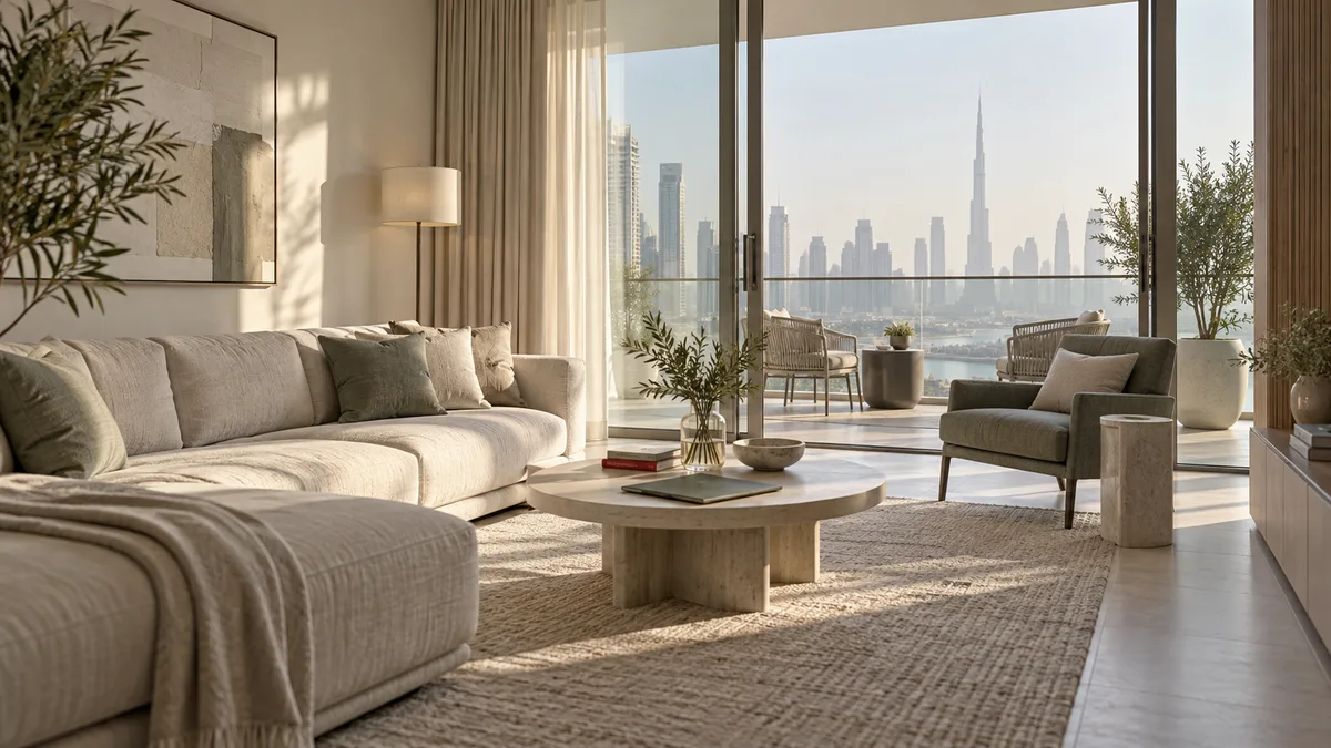 Prepared contemporary Dubai living room for a property viewing