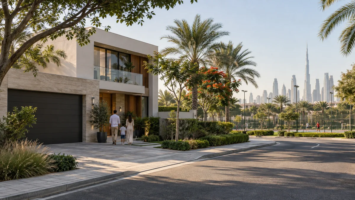Contemporary villa in a green Dubai sports community